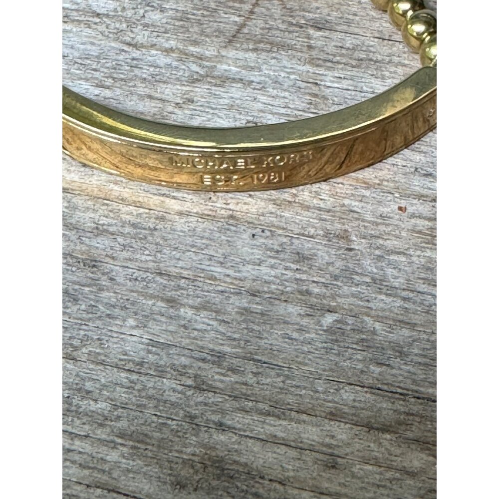 Michael Kors Bracelet Gold Tone Beaded With Engraved Bar And Adjustable Cord - Picture 3 of 6